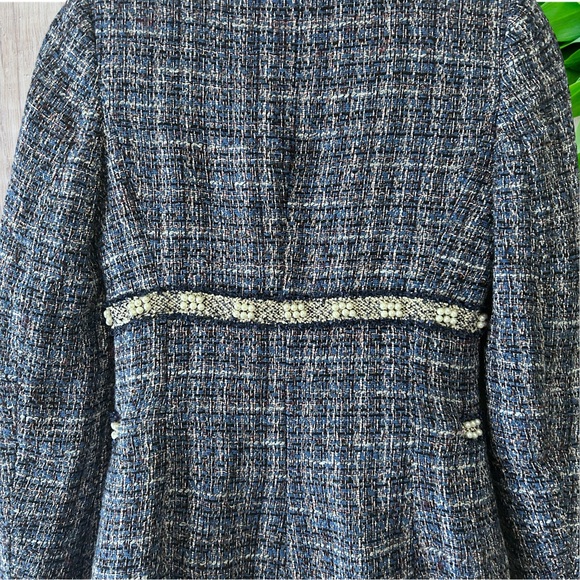 Zara Basics Trendy Blue and White Tweed Blazer with Pearl Trim Size XS - Picture 8 of 17